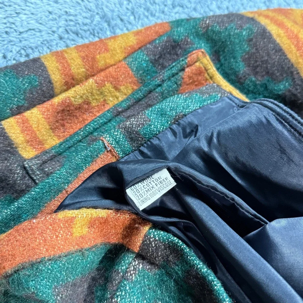 VTG 80s Toggle Coat Men Medium Aztec Southwestern Wool Blend Angel Fashions
